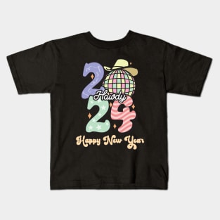 Howdy Happy New Year 2024 Groovy Kids T-Shirt